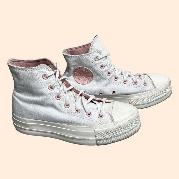 Converse Chuck Taylor Lift Hi White Pink - Picture 1 of 9